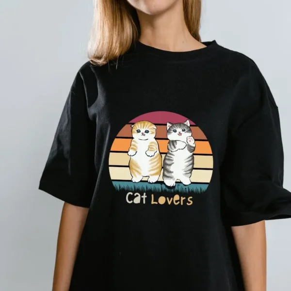 Charming Cat Lovers T-Shirt in Orange, Gray, and Brown - Image 2